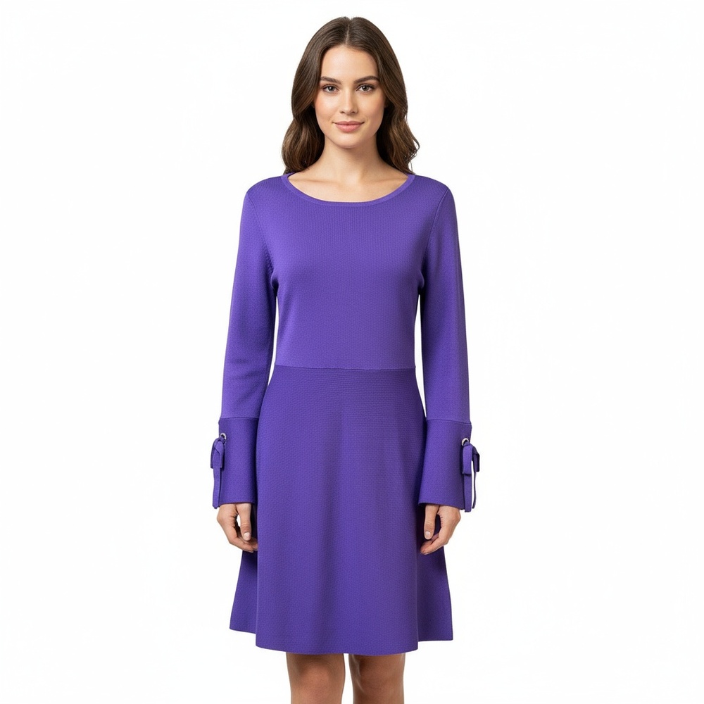 INC International Concepts Dress S‎ Purple Passion Ribbed Knit Flared Sleeve New